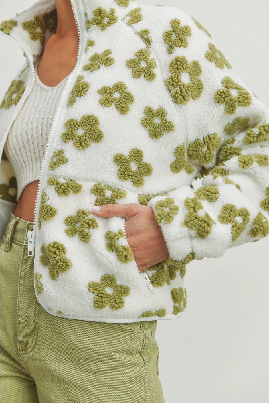 Camilla Fleece Jacket - OLIVE FLOWER